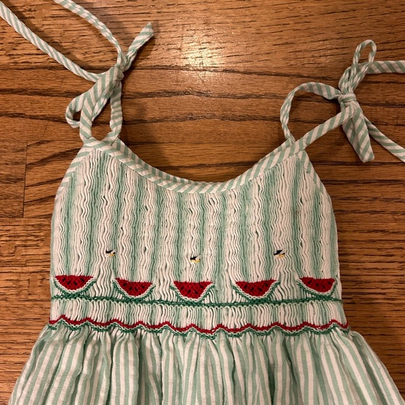 Smocked seersucker bubble with watermelon detailing - Picture 2 of 4